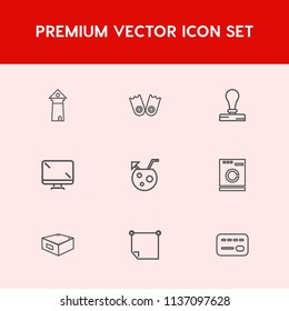 Modern, simple vector icon set on red background with paris, stamp, sea, flipper, sport, france, stationery, juice, drink, travel, architecture, europe, stick, washer, envelope, glass, credit icons