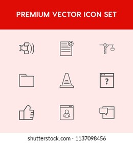 Modern, simple vector icon set on red background with folder, real, male, investment, saw, chat, web, construction, unknown, technology, telephone, file, paper, page, step, cell, phone, speech icons