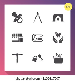 Modern, simple vector icon set on gradient background with warm, supermarket, instrument, shovel, holiday, child, fireplace, card, music, healthy, kid, little, grocery, baby, small, store, work icons