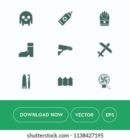 Modern, simple vector icon set on white background with toothpaste, flight, aircraft, lunch, potato, hygiene, humanoid, surveillance, food, fiction, fence, safety, french, fashion, sign, travel icons