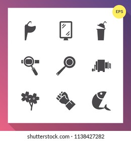 Modern, simple vector icon set on gradient background with coffee, water, cherry, clean, drink, technology, utensil, spring, concept, hand, human, laptop, cup, sink, city, traffic, sea, white icons