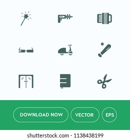 Modern, simple vector icon set on white background with paper, future, tool, smart, music, fiction, ride, magic, technology, ball, bicycle, league, baseball, sound, architecture, magician, fun icons