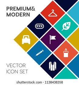 Modern, Simple Vector Icon Set On Colorful Flat Background With Vehicle, Mouth, Coat, Jacket, Hanger, Needle, Fire, Candle, America, Tooth, Car, Tool, Foliage, Health, Leaf, Clothing, Cloakroom Icons