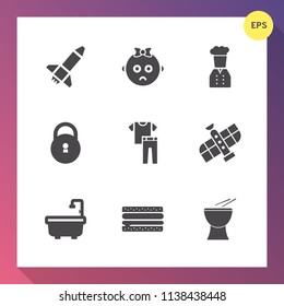 Modern, simple vector icon set on gradient background with little, planet, burger, sign, childhood, musical, rocket, percussion, safety, infant, protection, launch, security, space, clothes, sad icons