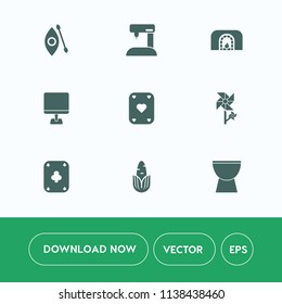Modern, simple vector icon set on white background with water, warm, corn, spring, sewing, vegetable, laptop, home, lake, percussion, winter, canoe, sea, fabric, machine, floral, music, nature icons