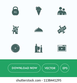 Modern, simple vector icon set on white background with web, strawberry, cone, alcohol, power, internet, kilogram, mill, people, fitness, measurement, planet, space, heavy, energy, disk, station icons