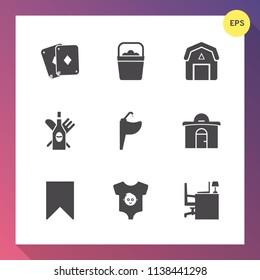 Modern, simple vector icon set on gradient background with natural, clothes, baby, plastic, business, glass, handle, farm, kid, bathroom, barn, black, estate, farming, water, building, sign, tap icons