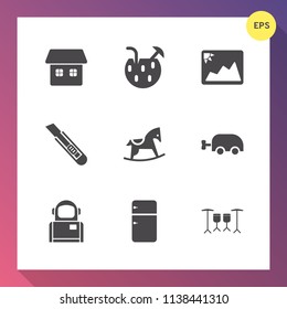Modern, simple vector icon set on gradient background with drink, astronaut, alcohol, child, household, horse, knife, residential, glass, photo, space, architecture, house, cocktail, summer, old icons