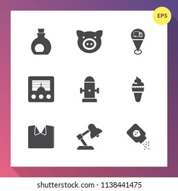 Modern, simple vector icon set on gradient background with wireless, green, farming, radio, fashion, new, shirt, clothing, baby, ice, white, ingredient, pork, sign, dessert, food, map, hog, oil icons