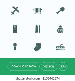 Modern, simple vector icon set on white background with reminder, warm, home, clothes, plane, keyboard, construction, water, song, aviation, heater, voice, microphone, toothpaste, electric, fly icons