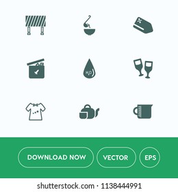 Modern, simple vector icon set on white background with vegetable, bear, red, meal, alcohol, japanese, liquid, transparent, wine, spoon, transportation, baby, child, water, promotion, play, hot icons