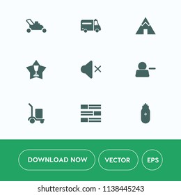 Modern, simple vector icon set on white background with ambulance, internet, warehouse, adventure, first, lifestyle, mute, garden, newspaper, tool, sign, account, equipment, achievement, medical icons