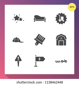 Modern, simple vector icon set on gradient background with young, money, night, barn, star, truck, location, delivery, interior, sofa, cap, natural, exclamation, staple, fashion, farming, hat icons