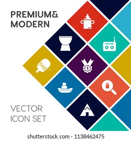 Modern, simple vector icon set on colorful flat background with sound, boat, broadcast, white, bottle, woman, food, nutrition, adventure, vessel, female, ocean, equipment, sea, kid, drum, ice icons