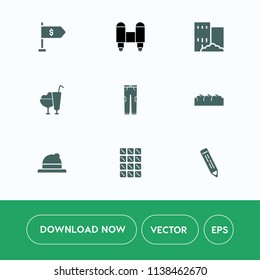 Modern, simple vector icon set on white background with style, clothing, bar, dessert, craft, summer, cream, rocket, hat, pants, finance, technology, bank, house, strawberry, science, space, box icons