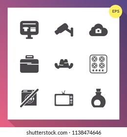 Modern, simple vector icon set on gradient background with internet, cart, sign, fashion, headwear, dont, case, digital, oven, bag, business, ecommerce, food, web, security, oil, camera, photo icons