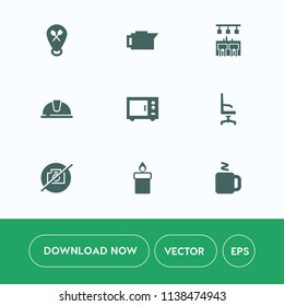 Modern, simple vector icon set on white background with glass, bar, interior, bean, cafe, pointer, chair, coffee, home, helmet, beverage, armchair, construction, work, drink, kitchen, cup, web icons