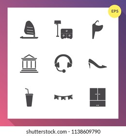Modern, simple vector icon set on gradient background with banking, sofa, finance, clean, surf, business, sport, money, man, interior, flag, cold, room, audio, tap, sea, house, bank, headphone icons