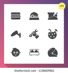 Modern, simple vector icon set on gradient background with hamburger, beach, surveillance, hat, summer, burger, vacation, sea, double, foreman, motorbike, tower, safety, cocktail, object, biker icons
