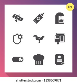 Modern, simple vector icon set on gradient background with toothpaste, planet, health, cafe, vacation, , spaceship, tooth, space, science, caravan, cup, satellite, station, hygiene, restaurant icons
