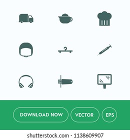 Modern, simple vector icon set on white background with sound, fashion, banner, transport, card, flash, safety, helmet, delivery, cup, restaurant, service, breakfast, street, hanger, pot, teapot icons
