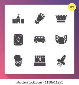 Modern, simple vector icon set on gradient background with pink, poker, rocket, infant, tower, diaper, network, floral, technology, market, graphic, crown, launch, king, hipster, newborn, care icons
