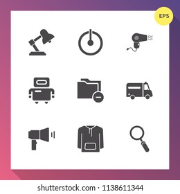 Modern, simple vector icon set on gradient background with clothing, zoom, sign, button, glass, file, switch, hospital, control, robot, business, hairdryer, science, medical, technology, energy icons