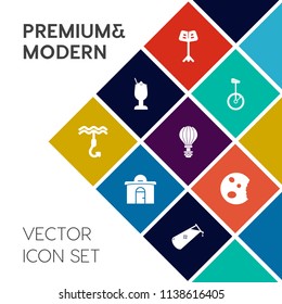 Modern, simple vector icon set on colorful flat background with drink, chemical, house, cake, real, orchestra, lime, chemistry, building, extreme, ice, musician, food, bar, parachute, jump, home icons