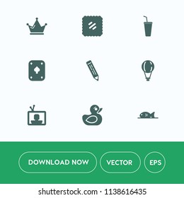 Modern, simple vector icon set on white background with sign, sky, stamp, glass, cup, postage, postal, royal, king, parachute, letter, television, game, water, duck, food, extreme, queen, jump icons