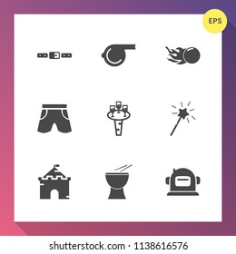 Modern, simple vector icon set on gradient background with magic, star, belt, white, drink, tower, coach, fashion, liquid, whistle, castle, clothing, template, meteor, medieval, musical, wine icons