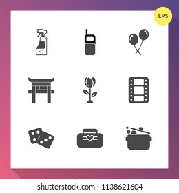 Modern, Simple Vector Icon Set On Gradient Background With Object, Spring, Kitchen, Cook, Travel, Torii, Flower, Bag, Leather, Cleaning, Food, Wireless, Success, Casino, Entertainment, Japanese Icons