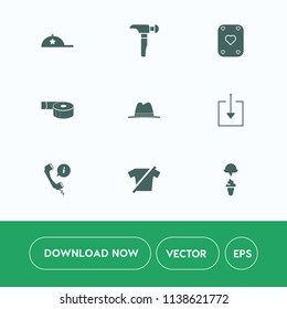 Modern, simple vector icon set on white background with saw, office, building, card, clothing, fashion, tape, game, drill, baseball, white, hat, food, roll, cap, download, cream, element, poker icons