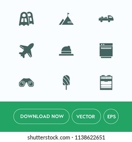 Modern, simple vector icon set on white background with cap, gas, rock, sea, fruit, binocular, travel, diver, van, delivery, element, ice, white, aviation, water, transport, kitchen, appliance icons