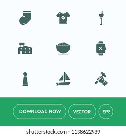 Modern, simple vector icon set on white background with watch, gray, strategy, toy, drink, kid, autumn, bucket, helmet, gadget, empty, ice, architecture, travel, wine, food, industry, fashion icons