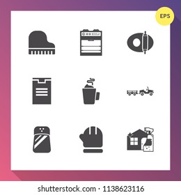 Modern, simple vector icon set on gradient background with white, spray, beverage, salt, coffee, cold, instrument, cooking, seasoning, truck, shipping, home, music, pan, pepper, kitchen, water icons
