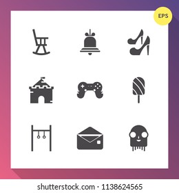 Modern, simple vector icon set on gradient background with call, notification, modern, beauty, office, athlete, exercise, chair, fiction, mail, reminder, monster, sport, high, ice, fruit, heel icons