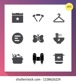 Modern, simple vector icon set on gradient background with spaceship, sky, mobile, cotton, skydiving, kitchen, chinese, towel, soft, bathroom, success, butterfly, menu, food, cook, technology icons