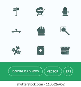 Modern, simple vector icon set on white background with scarf, play, meat, food, grill, bbq, travel, coat, find, water, department, arrow, sign, fire, street, hydrant, barbecue, equipment, hot icons