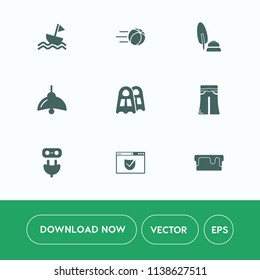 Modern, simple vector icon set on white background with fashion, game, pen, light, sweet, web, energy, player, plug, sailboat, black, boat, paper, power, ball, pie, object, nautical, electricity icons