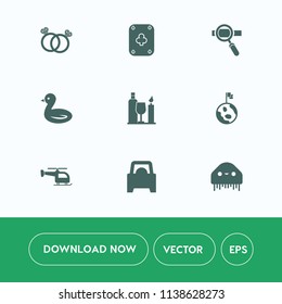 Modern, simple vector icon set on white background with optimization, card, wedding, alien, sky, monster, glass, technology, game, gift, gambling, fiction, globe, alcohol, engagement, car, love icons