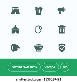 Modern, simple vector icon set on white background with coffee, game, loud, security, guitar, fun, wear, speaker, recreation, sign, music, recycle, sound, loudspeaker, garbage, message, trash icons
