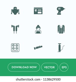 Modern, simple vector icon set on white background with wedding, coat, sound, science, robot, beautiful, music, stereo, menu, equipment, earphone, musical, drill, audio, tool, cyborg, outfit icons