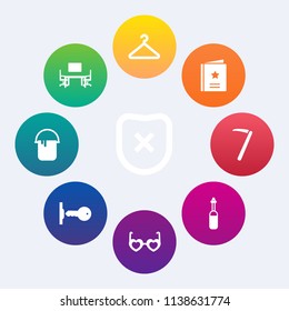Modern, simple vector icon set on colorful circle backgrounds with white, shop, hippie, safety, medicine, computer, business, color, table, office, glasses, work, security, style, fashion, paint icons