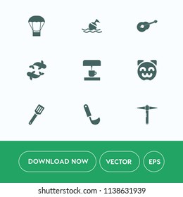 Modern, simple vector icon set on white background with white, security, balloon, hot, string, instrument, hammer, ring, emergency, guitar, asian, transport, coffee, sound, air, fish, safety icons