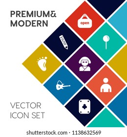 Modern, simple vector icon set on colorful flat background with man, infant, pin, child, geisha, office, musical, cute, white, guitar, game, shop, foot, pointer, drawing, newborn, location, web icons