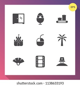 Modern, simple vector icon set on gradient background with exploration, video, sensu, technology, travel, decoration, device, space, tradition, luggage, modern, japanese, astronaut, , wood, fan icons