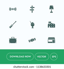 Modern, simple vector icon set on white background with cream, bag, modern, market, repair, direction, leather, way, bow, food, construction, clothing, grocery, home, style, street, equipment icons