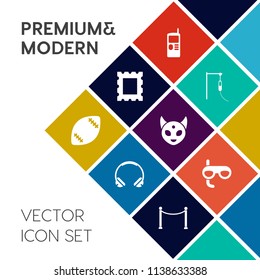 Modern, simple vector icon set on colorful flat background with old, blank, football, game, decoration, mask, picture, sport, cell, medical, audio, sound, call, telephone, vintage, art, modern icons