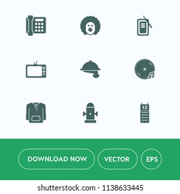 Modern, simple vector icon set on white background with holiday, agenda, tool, suzuri, waiter, service, costume, sound, album, telephone, water, mobile, scary, pen, jacket, music, department, tv icons