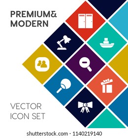 Modern, simple vector icon set on colorful flat background with team, fashion, suit, social, box, pong, sea, tie, interior, gift, vessel, open, sport, object, leisure, group, light, holiday, web icons